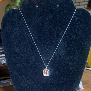 Elegant Champagne and White Diamond CZ and Sterling Silver Necklace